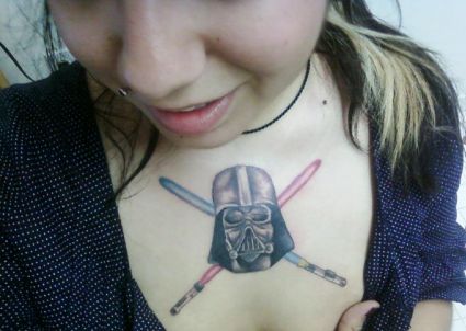 Darth Vader Tattoo On Girl's Chest